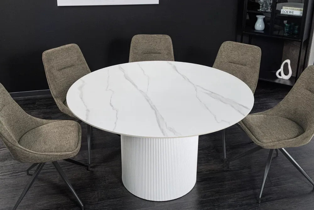 Masa din Ceramica Alb cu efect de marmura si MDF Alb D120xH75cm Unique