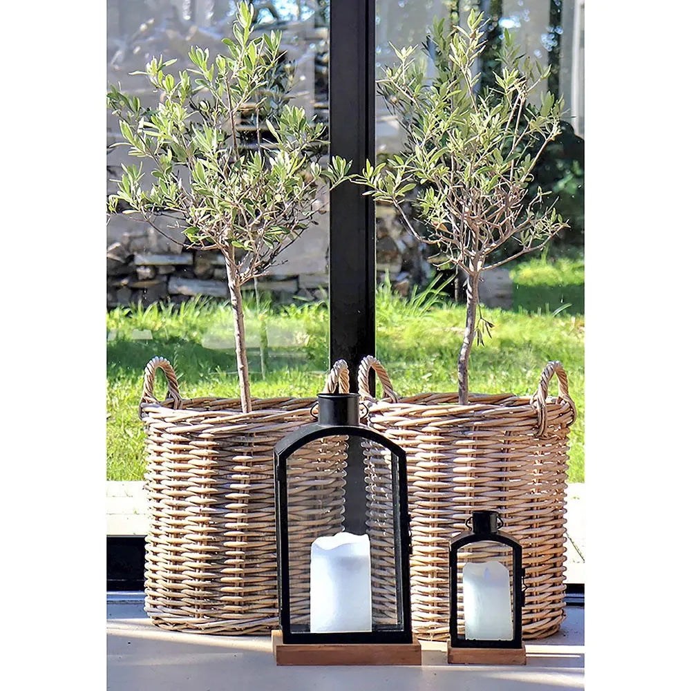 Set 2 cosuri din Ratan/Plastic Maro/Transparent H48/58xD40/50cm Indo