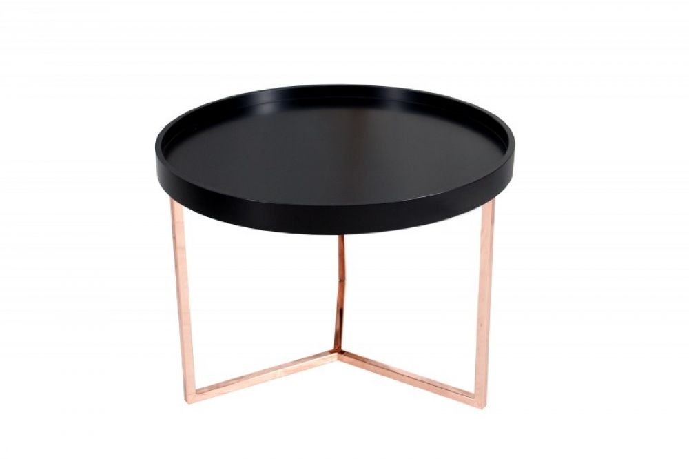Masuta de colt rotunda din lemn masiv si Metal Negru/Cupru D60xH45cm Modular
