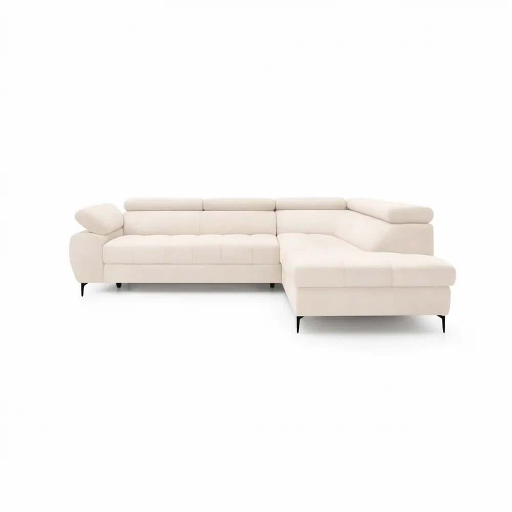 Coltar extensibil si spatiu depozitare din catifea bej Ferruce II L272 x 202cm