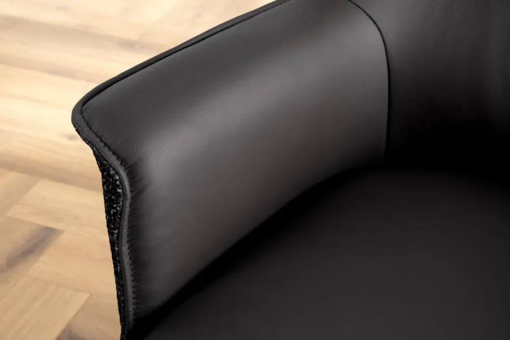 Set 2 scaune rotative tapitat cu Piele/Stofa Negru si picioare din Metal Negru H87xL68xA68cm LE GRAND