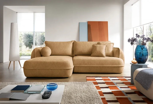 Coltar extensibil cu spatiu depozitare din Stofa Galben Visby