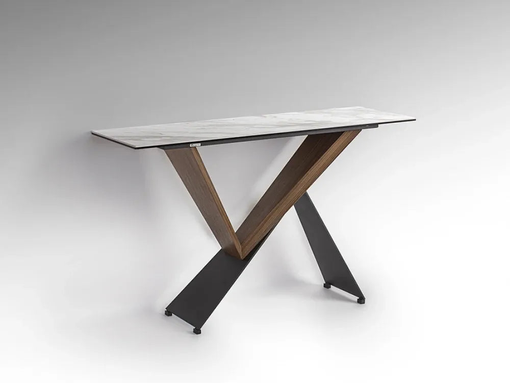 Consola din Metal/Lemn de nuc Negru/Maro si Portelan/Sticla Alb L130xH78cm Noa