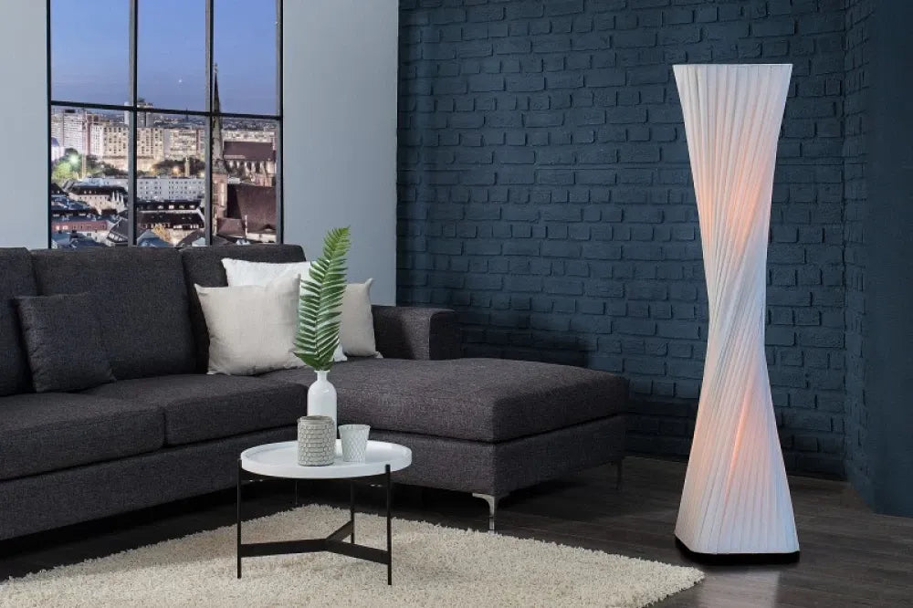 Lampa de podea din Metal Argintiu si Textil Alb H120xL25cm Paris