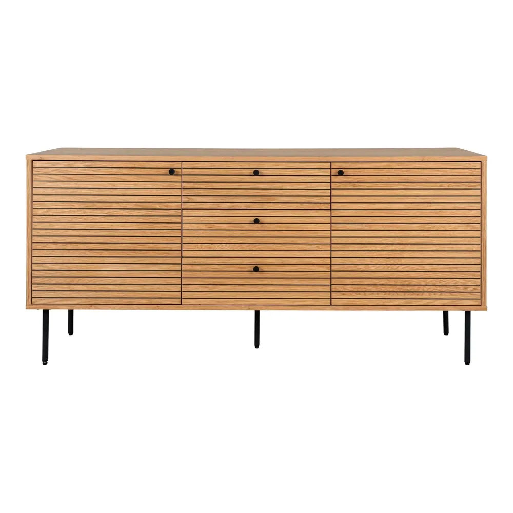 Comoda 3 setare 2 usi din Furnir de stejar/MDF Maro si Metal Negru L150xH74cm Kyoto