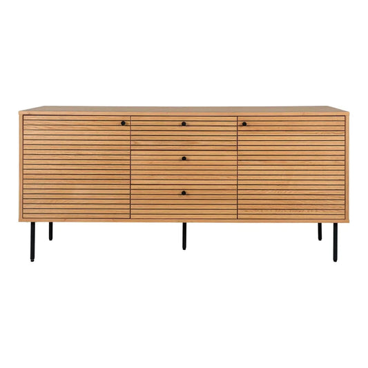 Comoda 3 setare 2 usi din Furnir de stejar/MDF Maro si Metal Negru L150xH74cm Kyoto