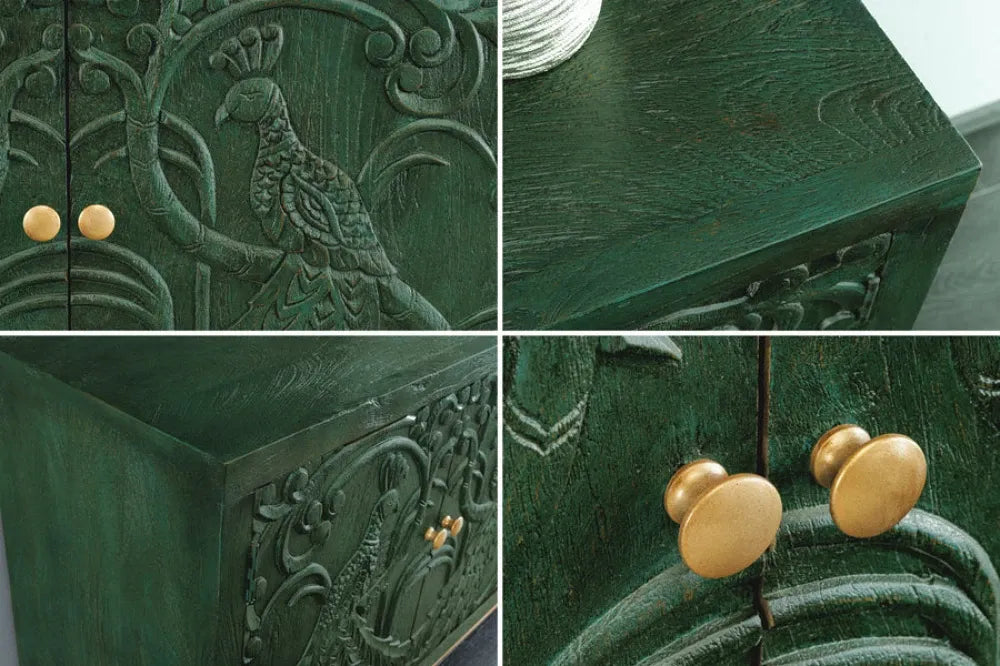 Comoda din Lemn de mango Verde si Metal Auriu L175xH76cm PEACOCK