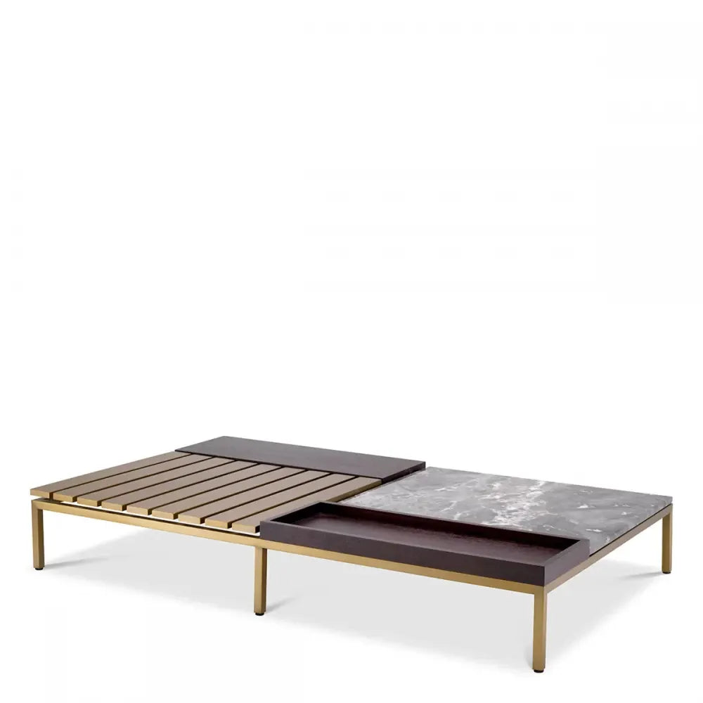 Masuta de cafea Dreptunghiulara din Otel inoxidabil Alama si Marmura/Furnir de stejar Gri/Maro L169.5xl99.5cm Forma Eichholtz