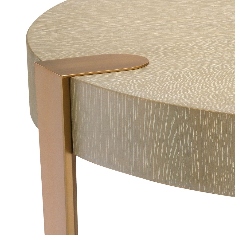 Masuta de cafea Rotunda din Metal si Furnir de stejar Auriu/Bej D121xH39cm Oxnard