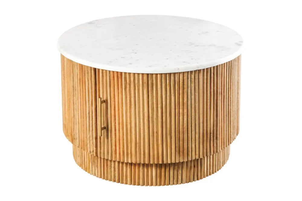 Masuta de cafea din Marmura Alb si Lemn de mango Maro LxH40cm Tres chic