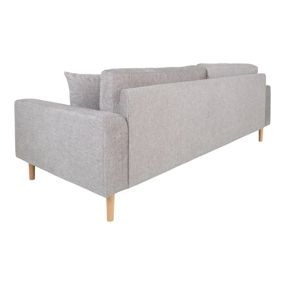 Canapea de 3 locuri cu picioare din lemn de fag maro tapitata cu Stofa Gri deschis L210xH76cm Lido