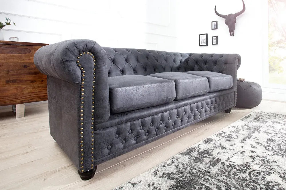 Canapea 3 locuri tapitat cu Microfibra Gri L200cm Chesterfield