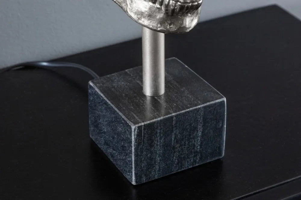 Veioza din Metal Argintiu si Bumbac Negru H56xD40cm Skull