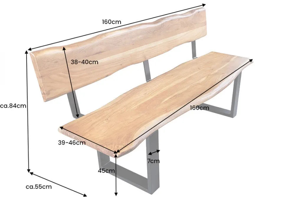 Banca din Metal Negru si Lemn de salcam Maro H84xL160cm Mammut