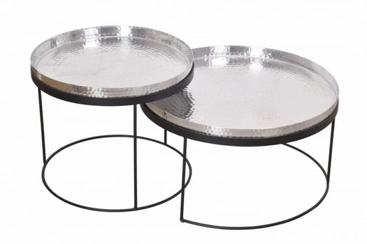 Set 2 masute de cafea Rotunde din Metal Argintiu/Negru D46/57xH32/40cm Elements
