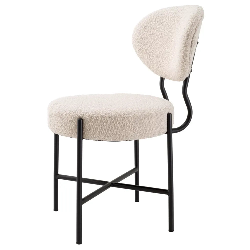 Set 2 scaune tapitat cu Stofa boucle Crem cu picioare din Metal Negru H83.5xL53xA59cm Vicq Eichholtz
