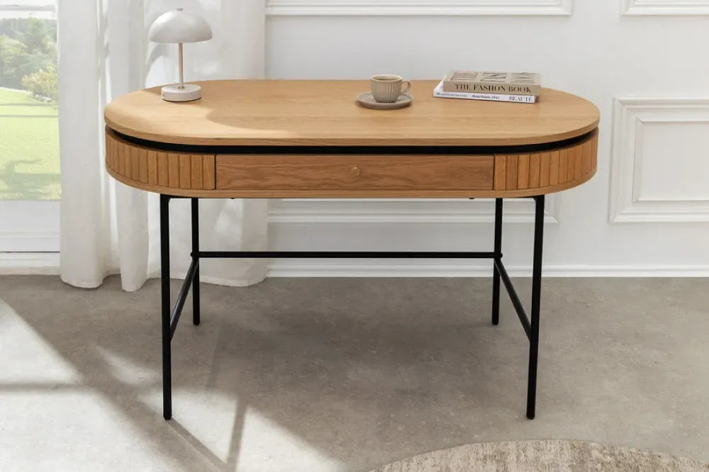 Birou din MDF/Furnir de stejar Maro si Metal Negru L120xH76cm ATELIER