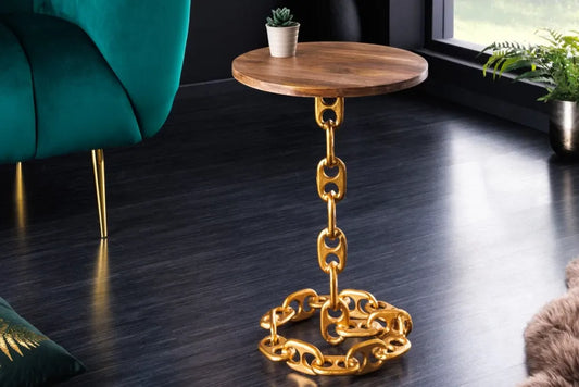 Masuta laterala din Lemn de mango Maro si Metal Auriu L38xH54cm Chain