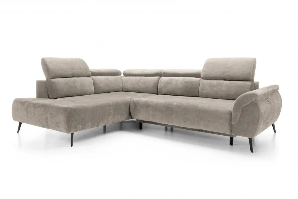 Coltar extensibil electric tapitat cu Chenille Bej cu lada depozitare Genova II