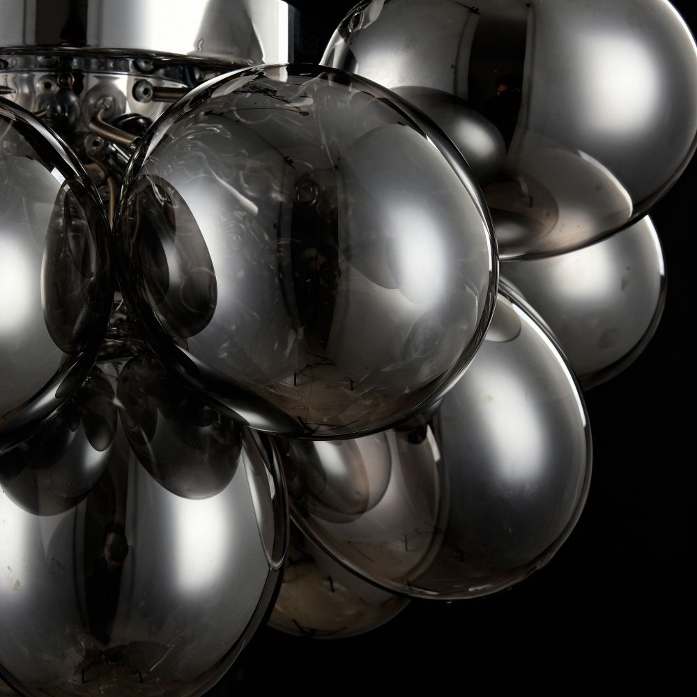 Candelabru Rotund din Metal si Sticla Argintiu/Negru Balbo D38xH25cm