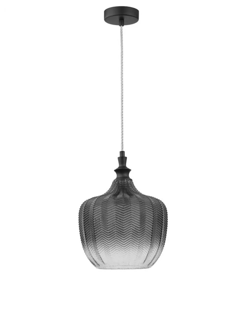Pendul structura din Metal Negru si abajur din Sticla Fumuriu H120xL24cm IP20 LONI