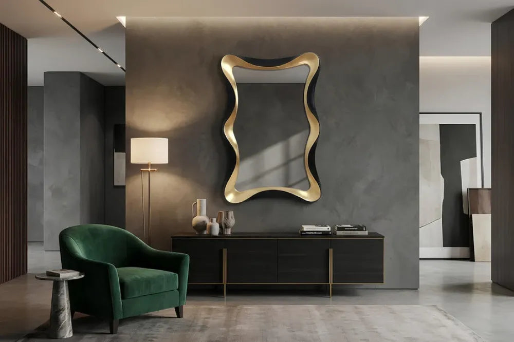Oglinda cu rama din Poliuretan/MDF Negru/Auriu L80xH120cm ALICE
