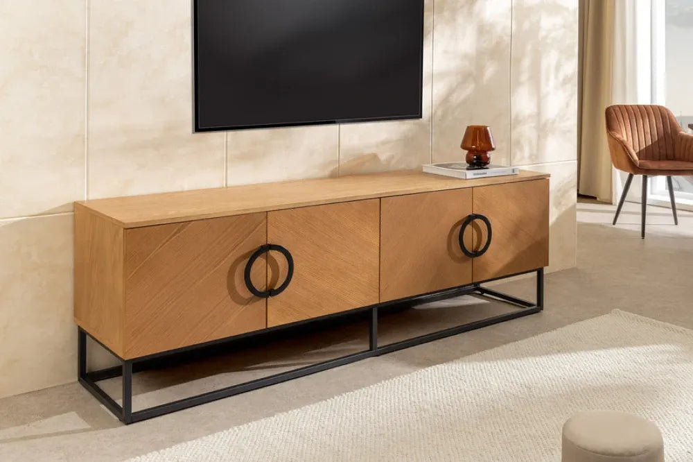 Comoda TV din MDF/Funir de stejar Maro si Metal Negru L180xH60cm GRANDEZZA