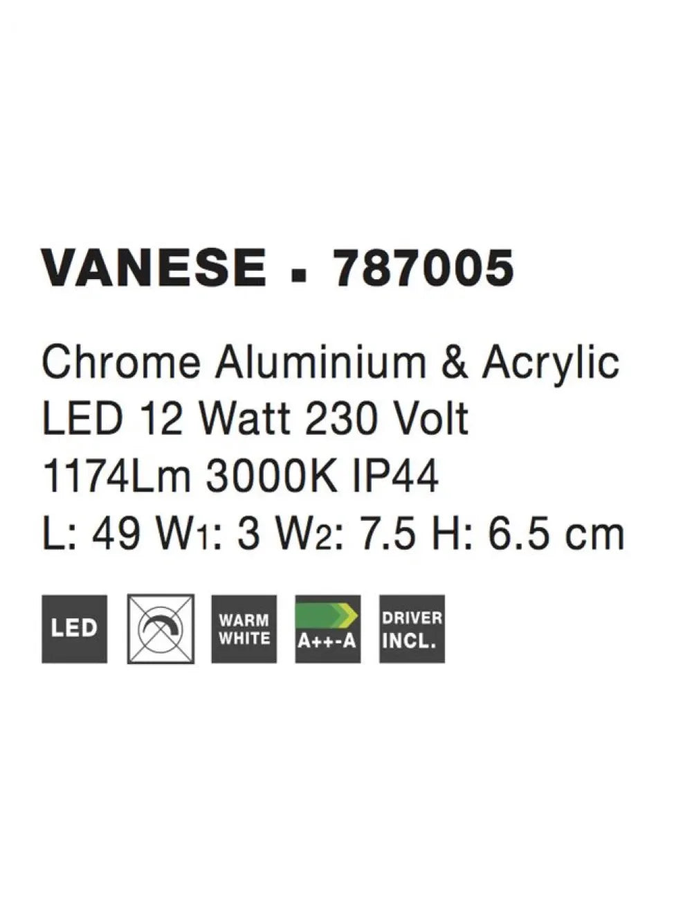 Aplica de perete structura din Aluminiu Argintiu si abajur din Acrilic Alb H6.5xL49cm IP44 12W 1174lm 3000k VANESE
