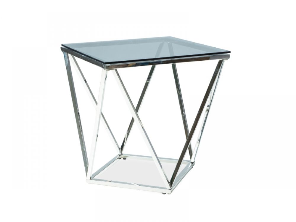 Masuta de cafea Asimetrica din Otel inoxidabil si Sticla securizata Argintiu/Transparenta L50xH53cm Silver