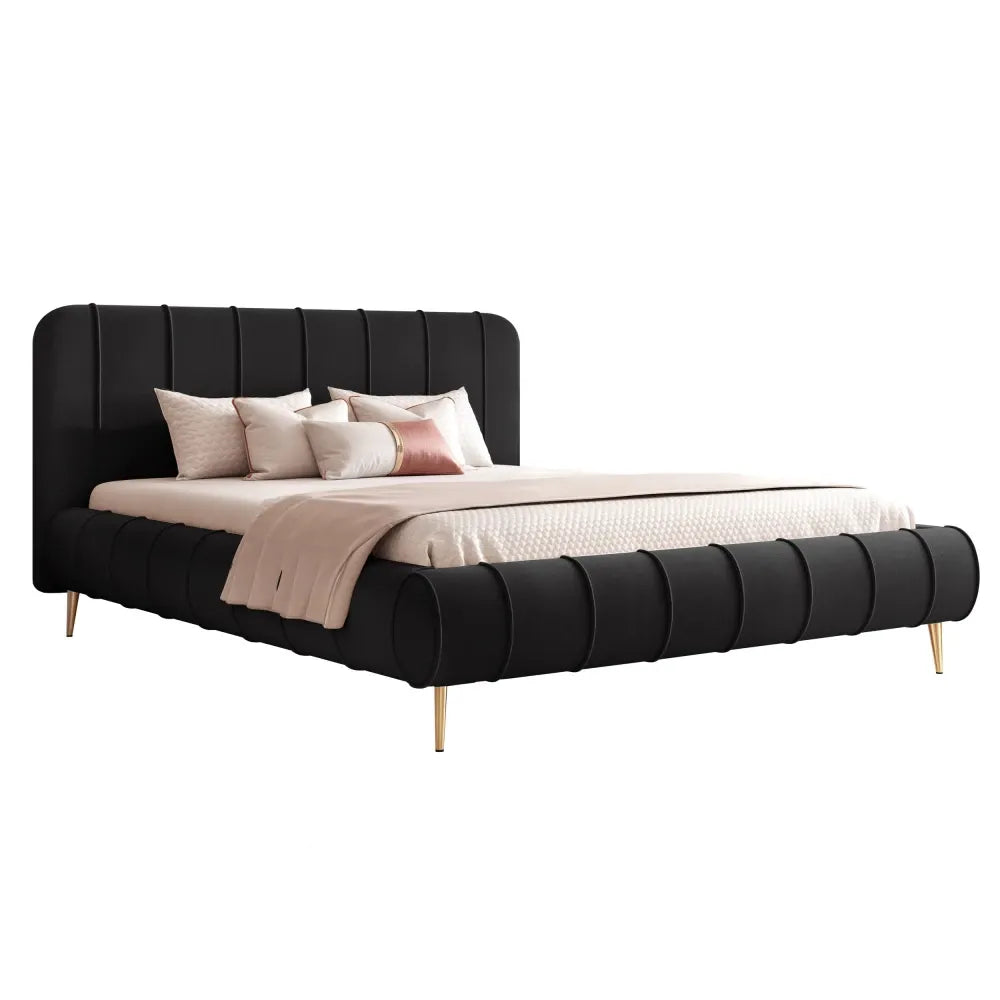 Pat 180 x 200 tapitat cu Catifea Dream velvet Negru Linea
