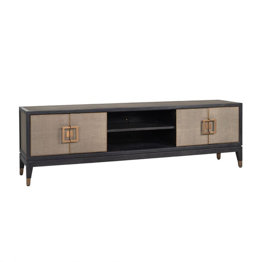 Comoda din piele ecologica si Lemn masiv de stejar Bej/Negru Bloomingville L185xH55cm Richmond Interiors