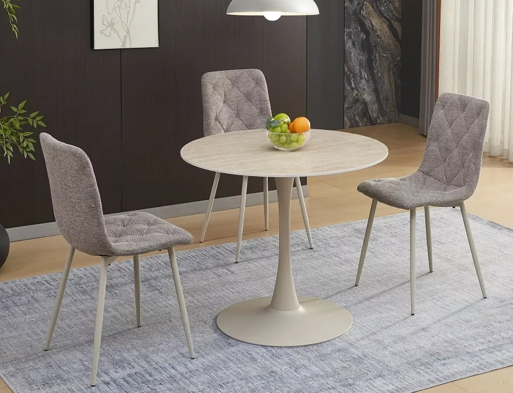 Masa rotunda din Metal Bej si Ceramica Bej mat D90xH75cm Amadeo