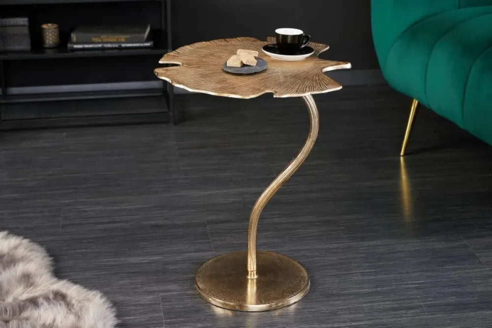 Masuta laterala Asimetrica din Metal Auriu L46xH53cm Ginkgo