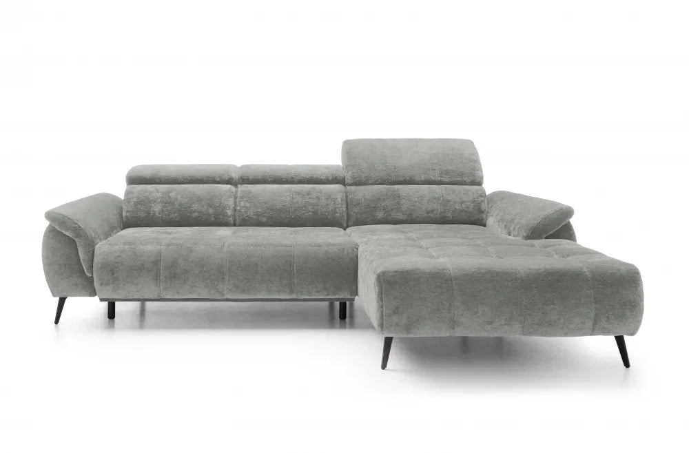Coltar extensibil electric tapitat cu Chenille Gri deschis cu lada depozitare Genova I