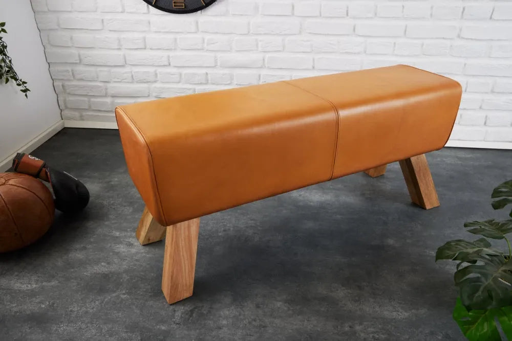 Bancheta din Lemn de mango Maro si Piele naturala Maro H50xL100cm Turnbock