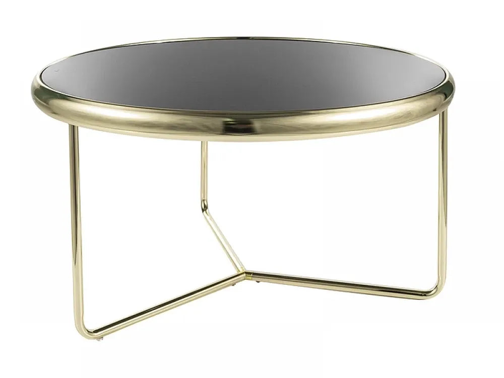 Masuta de cafea Rotunda din Sticla securizata Negru si Metal Auriu D74xH40cm Scarlet