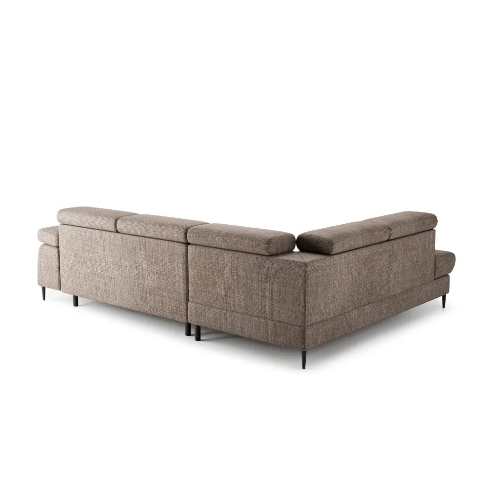 Coltar extensibil tapitat cu Chenille Bej inchis cu lada depozitare Cordoba II