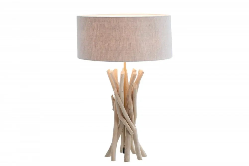 Veioza din Lemn Bej si Textil Bej H62xD40cm Wild Nature