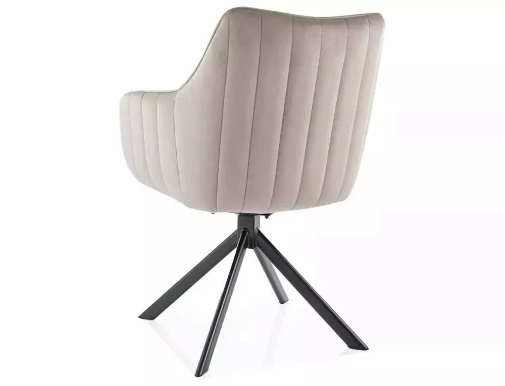 Scaun rotativ tapitat cu Catifea Bej cu picioare din Metal Negru H86xL61xA58cm Azalia