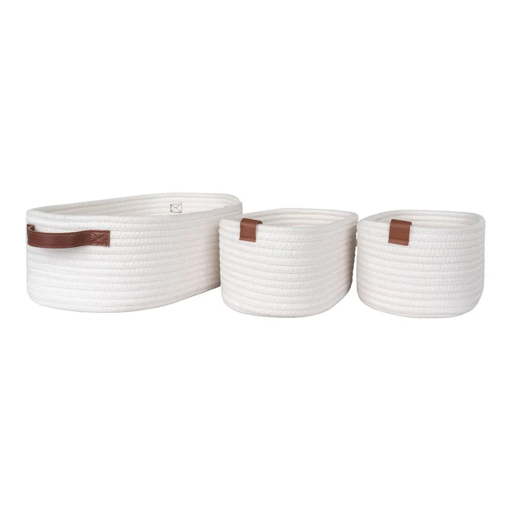 Set 3 cosuri depozitare din Bumbac Alb H11/11/13xL16/16/25cm Jarana