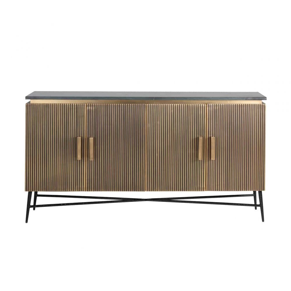 Comoda din marmura si MDF Negru/Auriu L160xH86cm Ironville Richmond Interiors