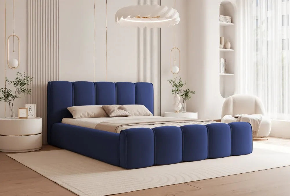 Pat 180 x 200 tapitat cu Catifea Dream velvet Albastru Nero