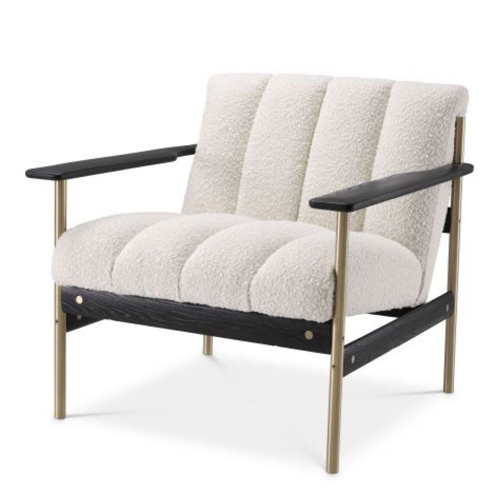 Fotoliu tapitat cu Boucle Crem cu baza din Metal/Lemn Negru/Auriu H73xL75xA78cm Elan