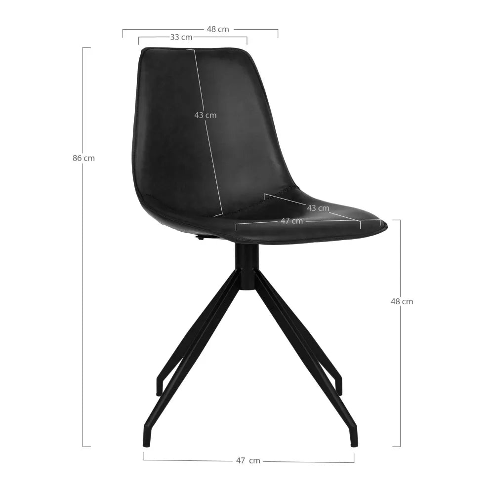 Set 2 scaune din Metal Negru si Piele sintetica Negru H86xL48xA56cm Monaco