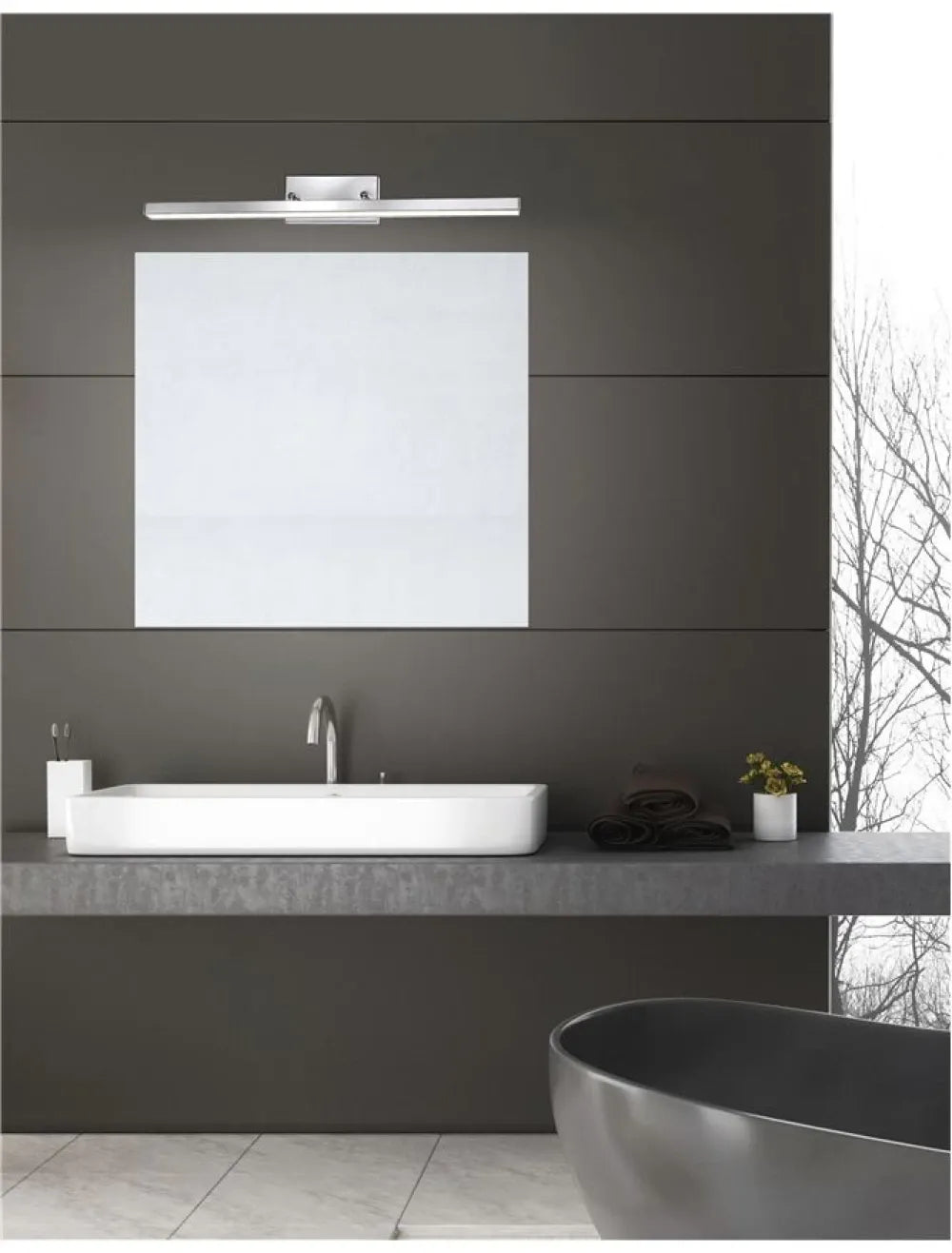 Aplica de perete structura din Aluminiu Argintiu si abajur din Acrilic Alb H7.5xL63cm IP44 18W 1513lm 3000k MODENA