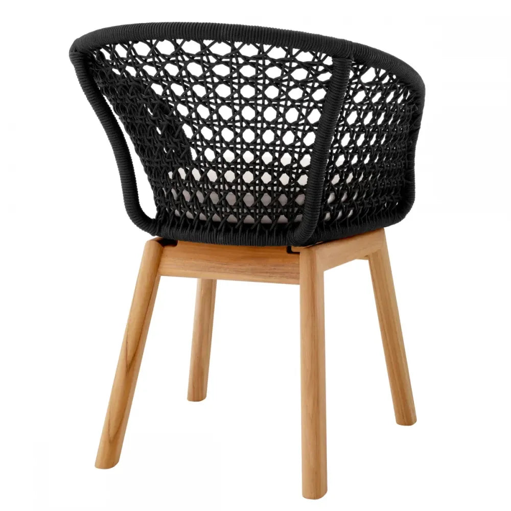 Scaun de exterior din Lemn de tec Maro si Stofa Alb H78xL64xA60cm Trinity Eichholtz
