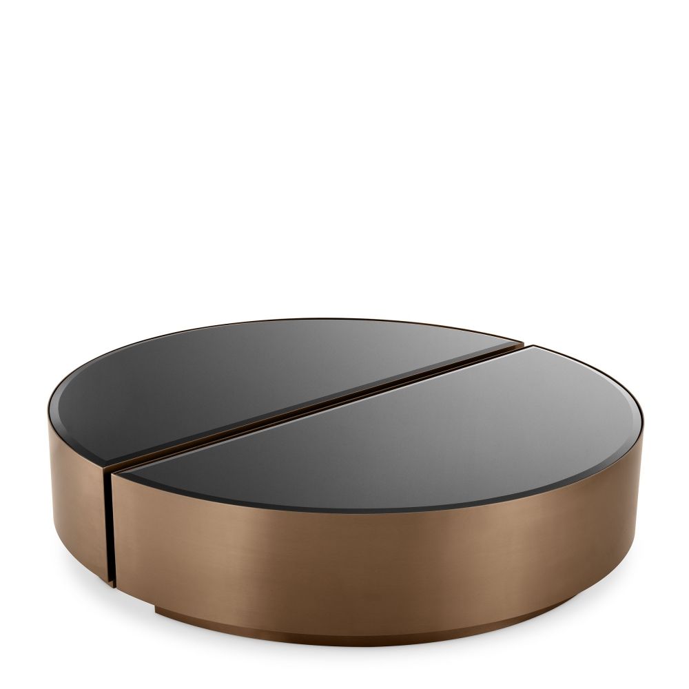 Set 2 masute de cafea Rotunde din Otel inoxidabil si Sticla securizata Maro/Negru L120xH29cm Astra