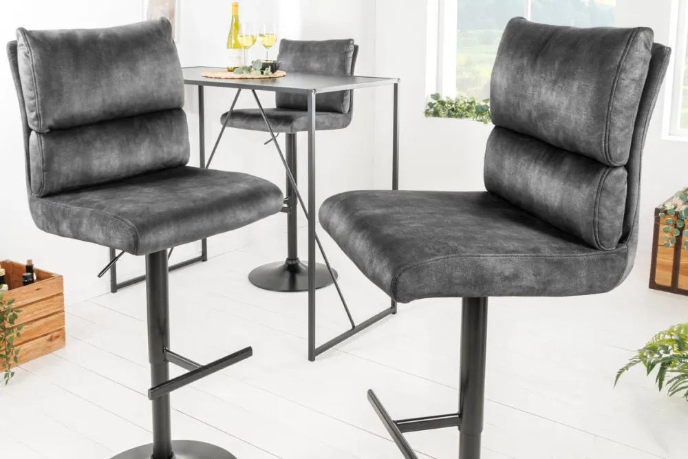 Set 2 scaune de bar din Metal Negru si Catifea Gri inchis H100-121xL45cm Comfort