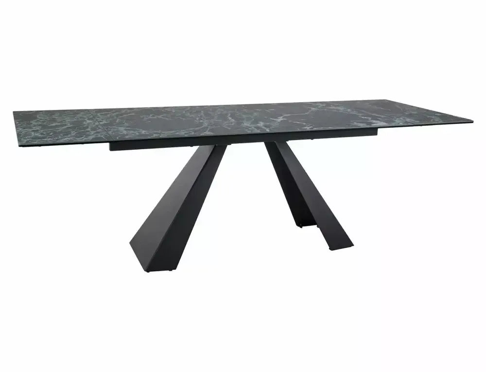 Masa Dreptunghiulara de 12 persoane din Sticla securizata+Ceramica Verde Alpi si Metal Negru mat L160-240xH77cm Salvadore