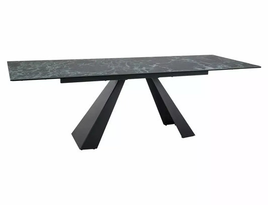 Masa Dreptunghiulara de 12 persoane din Sticla securizata+Ceramica Verde Alpi si Metal Negru mat L160-240xH77cm Salvadore